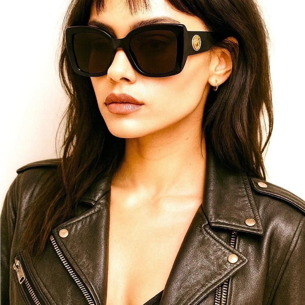 Versace Sunglasses w/COA Black & Gold Frames New